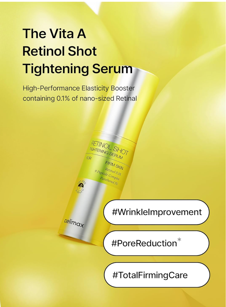 Celimax The Vita A Retinol Shot Tightening Serum | with Pure Vitamin A Retinol, Peptide, Pore Minimizer, Wrinkles & Fine Lines, Firmer Skin, Anti-Aging, Skin Smoothing
