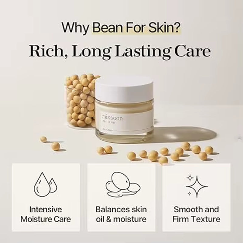 mixsoon Bean Cream - Intensive Moisture Face Cream For Smooth, Nourished Skin, Pore & Sebum Care - Korean Skincare For Glass Skin - Non-stick