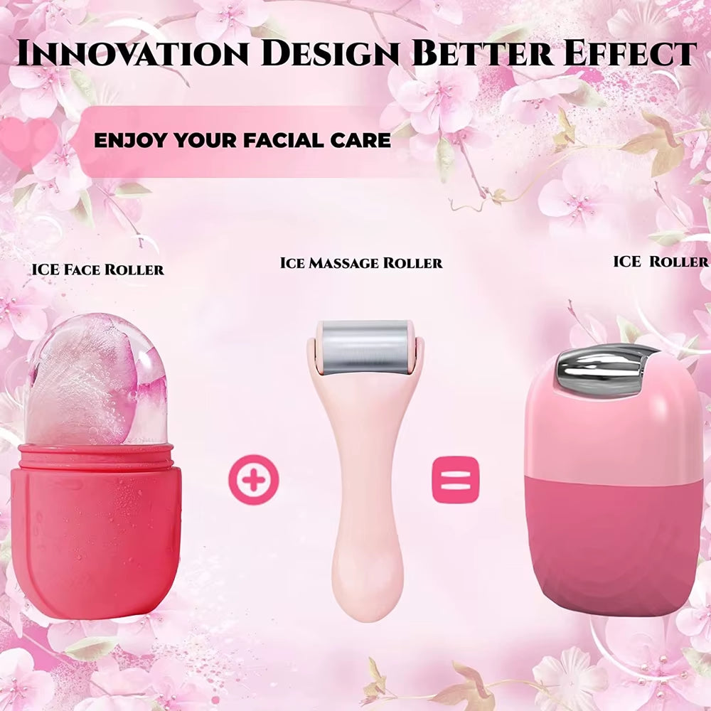 2 in 1 Ice Facial Roller Puffiness Relief Massage Skin Care Beauty Treatment Tool