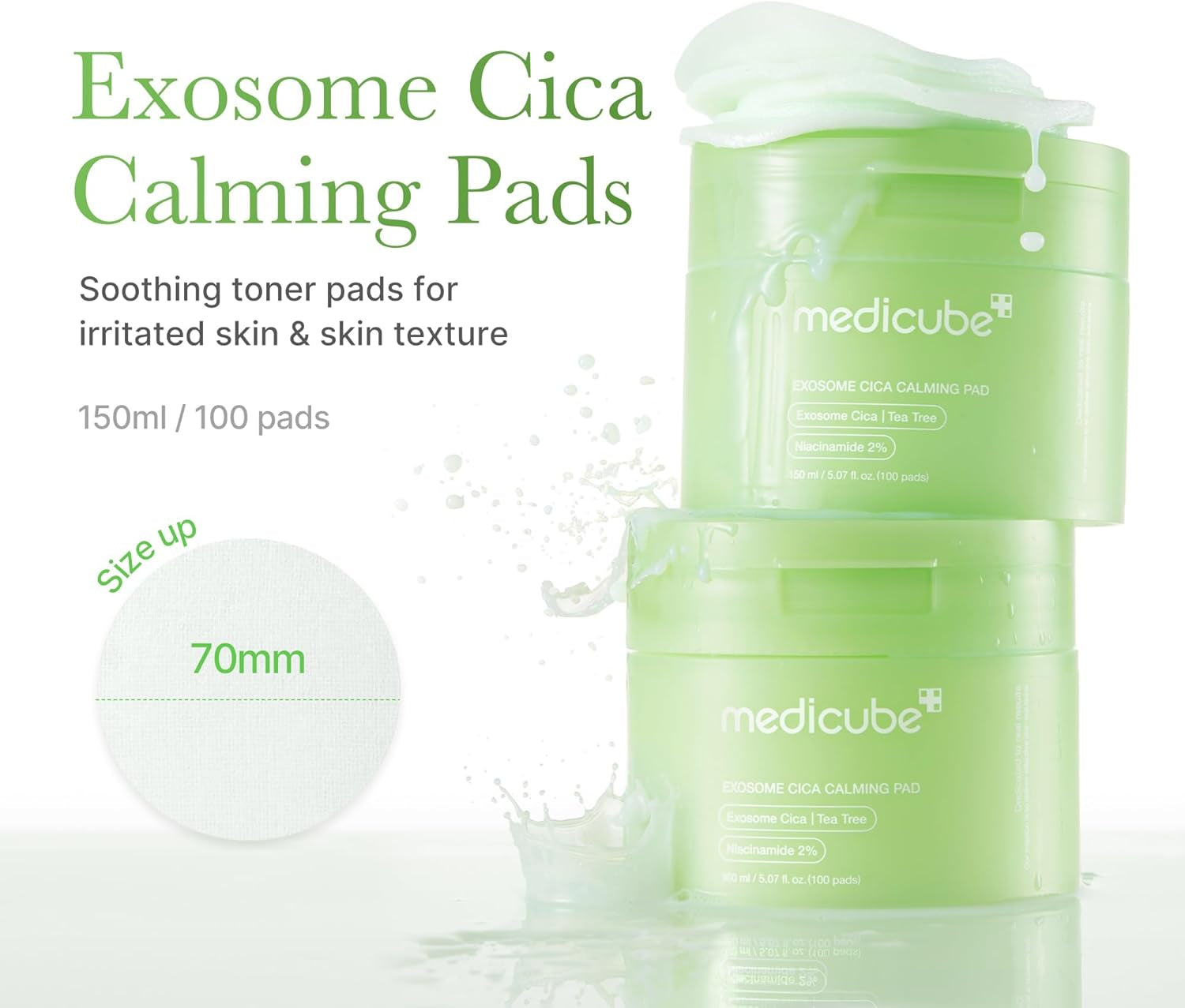 Exosome CICA Tea Tree Calming Toner Pads for Sensitive Skin with Centella Asiatica Help Reduce Redness & Breakouts. Low-Irritating & Hydrating Daily Care, Korean Skincare